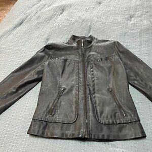 BERNARDO Jacket Faux Leather Moto Dark Gray Zip Size Small